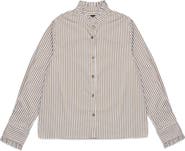 DELUC Oscar Ruffle Trim Stripe Cotton Blend Button-Up Shirt