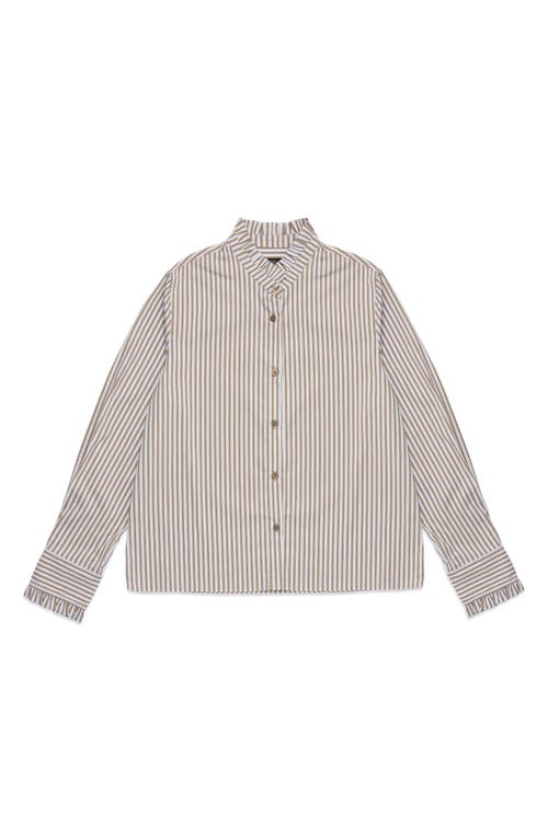 Deluc Oscar Ruffle Trim Stripe Cotton Blend Button-up Shirt In Animal Print