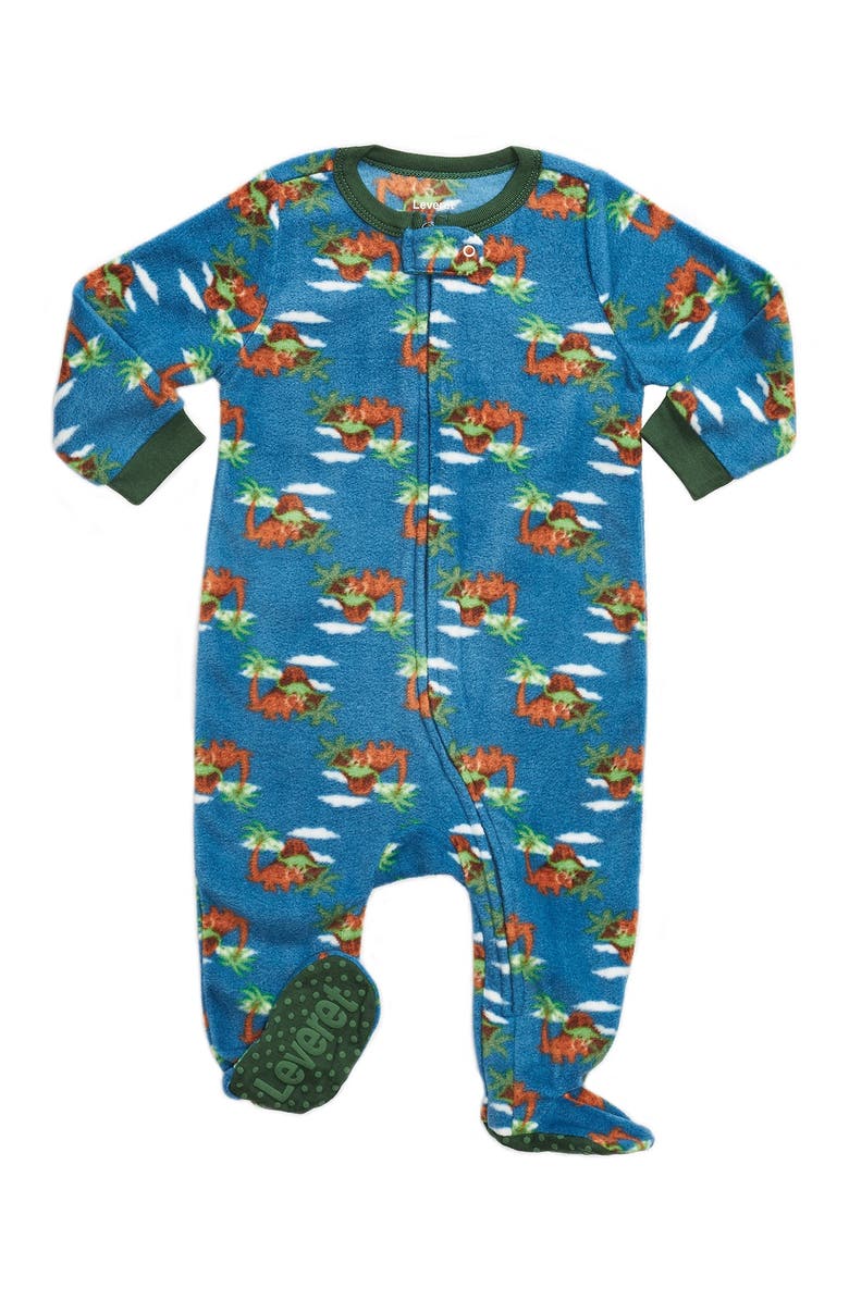 Leveret Blue Dinosaur Footed Fleece Sleeper, Main, color, 