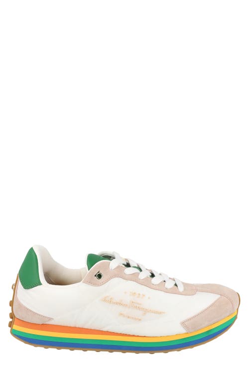 Ferragamo Iggy Rainbow-sole Sneakers In White