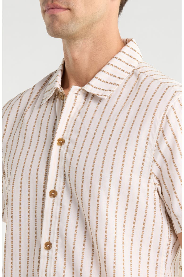 Vacation Stripe Crop Short Sleeve Cotton Button-Up Shirt, Alternate, color, BEIGE MULTI