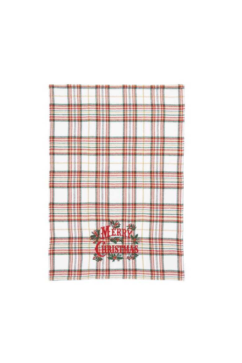 Merry Christmas Holiday Phrases Embroidered Plaid Towel, Alternate, color, Green