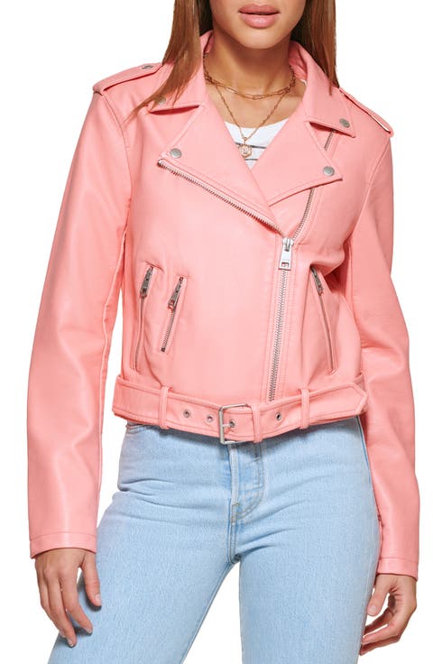 Faux Leather Fashion Belted Moto Jacket