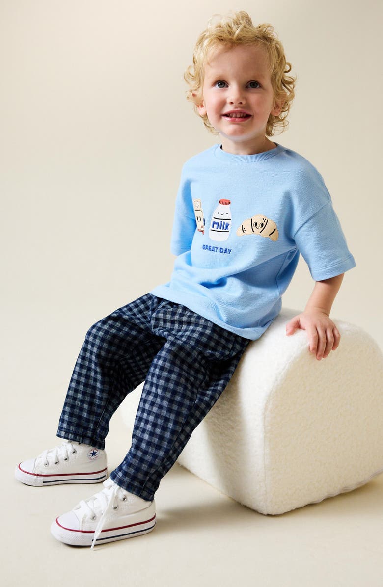 NEXT Kids' Checkerboard Print Barrel Leg Jeans, Alternate, color, Blue