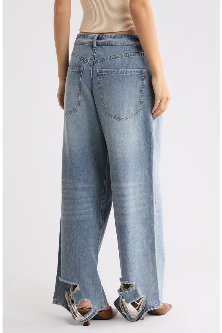Foldover Waist Drop Crotch Wide Leg Jeans, Alternate, color, TINT WASH