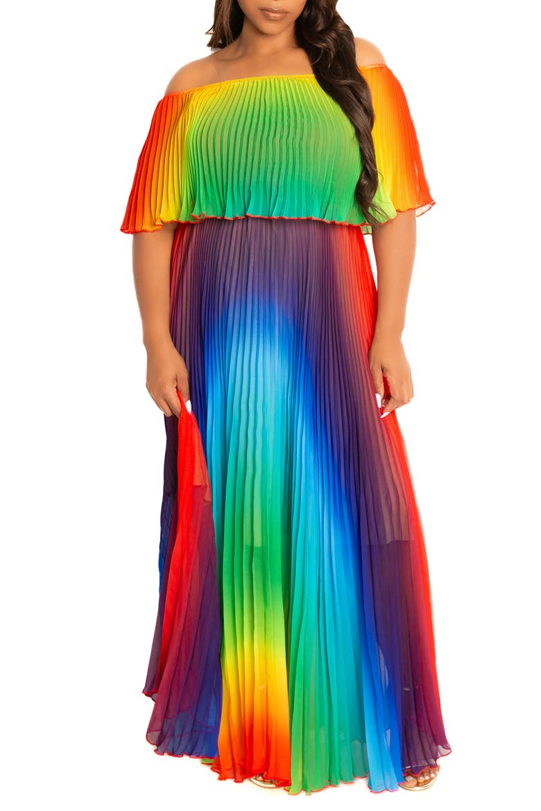 Floral Pleated Off the Shoulder Maxi Dress, Main, color, MULTI