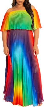 BUXOM COUTURE Floral Pleated Off the Shoulder Maxi Dress