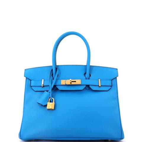 Birkin Handbag Blue Epsom with Gold Hardware 30