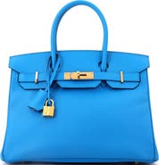Pre-Owned Hermes Birkin Handbag Blue Epsom with Gold Hardware 30
