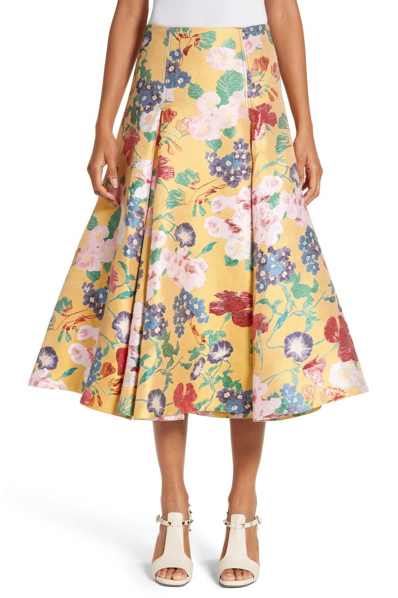 Romantic Garden Brocade Skirt, Main, color, YELLOW MULTI