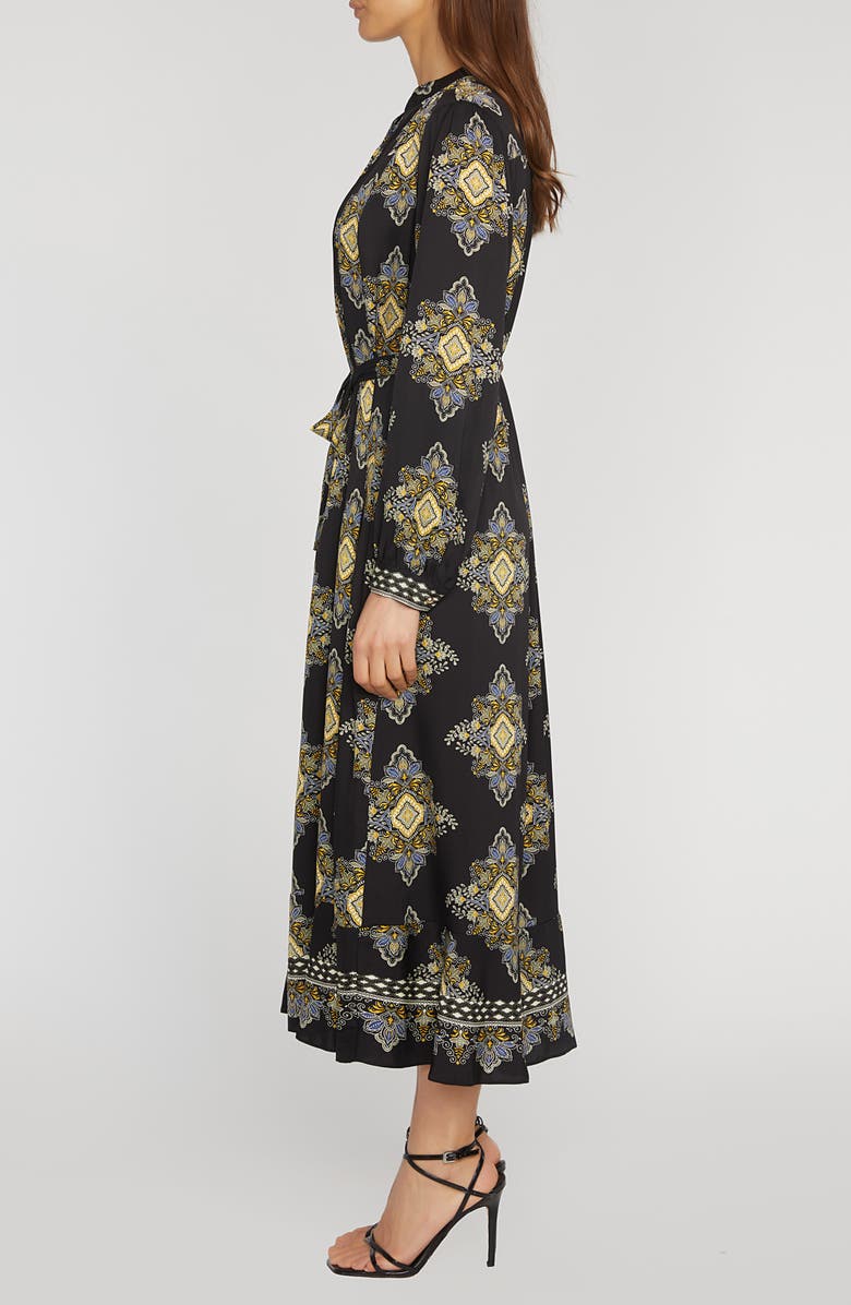 Elie Tahari Mila Pleated Long Sleeve stretch Silk Maxi Dress, Alternate, color, 