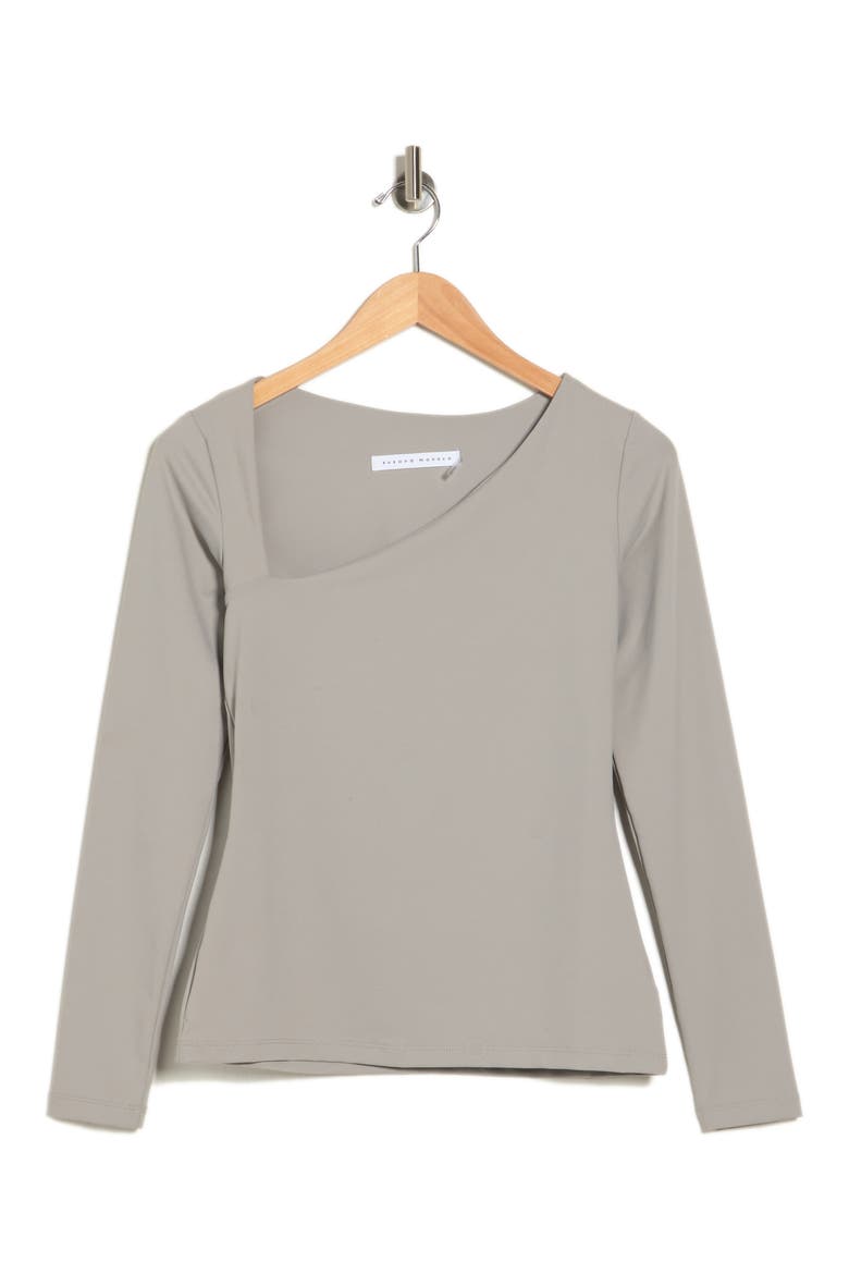 Diagonal Neck Long Sleeve Top, Alternate, color, CEMENT