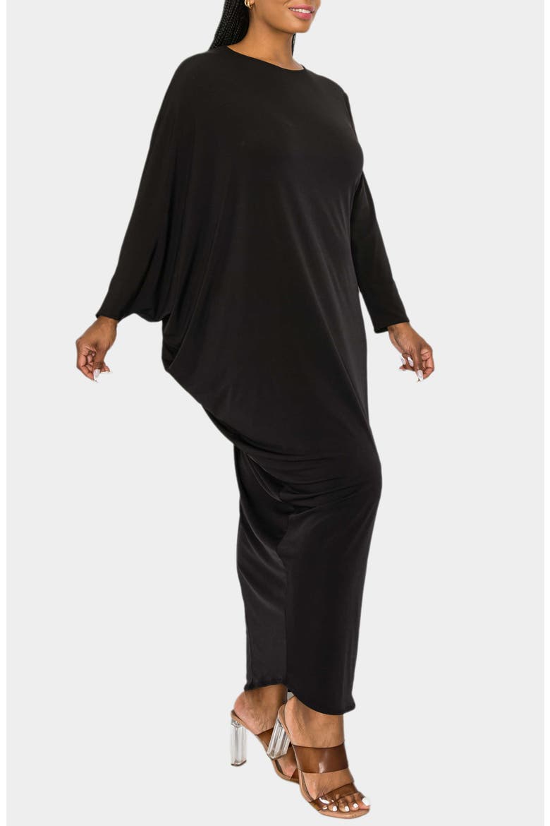 Louella Asymmetrical Long Sleeve Stretch Maxi Dress, Alternate, color, BLACK