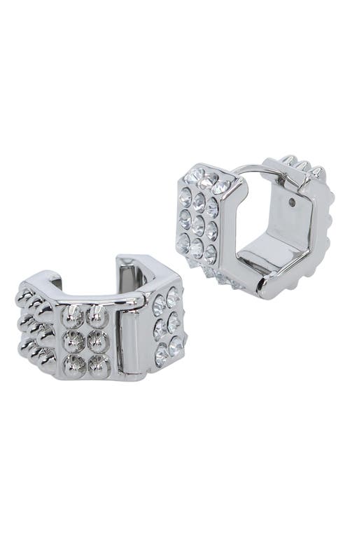 Allsaints Spike Stone Geometric Chubby Huggie Hoop Earrings In Rhodium Plated In Rhodium