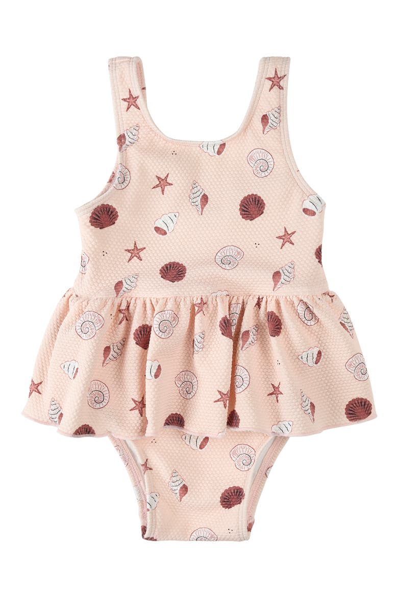 Shell Print Skirted One-Piece Swimsuit, Main, color, LIGHT PINK