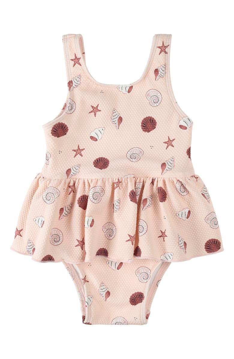 Petit Lem Shell Print Skirted One-Piece Swimsuit, Main, color, Light Pink