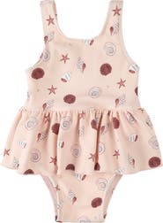 Petit Lem Shell Print Skirted One-Piece Swimsuit