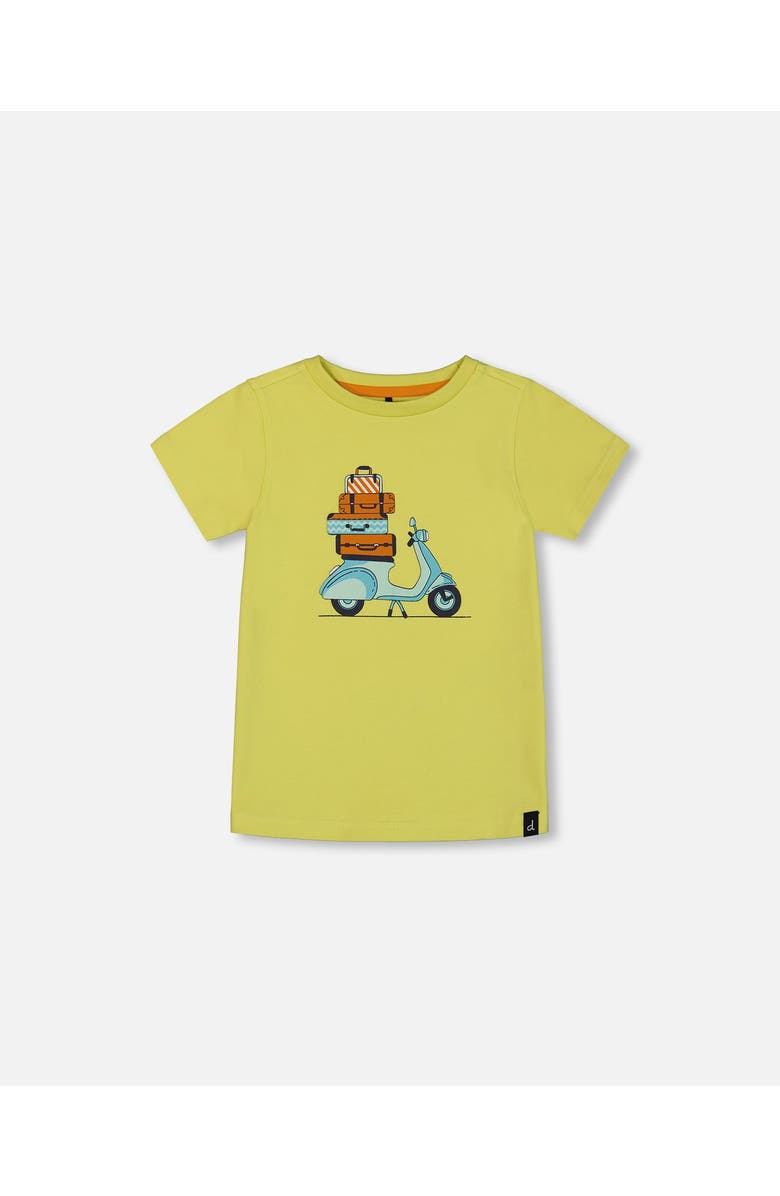 Deux par Deux Baby Boy's Organic Cotton Tee Lime Green And Blue Vespa, Main, color, 