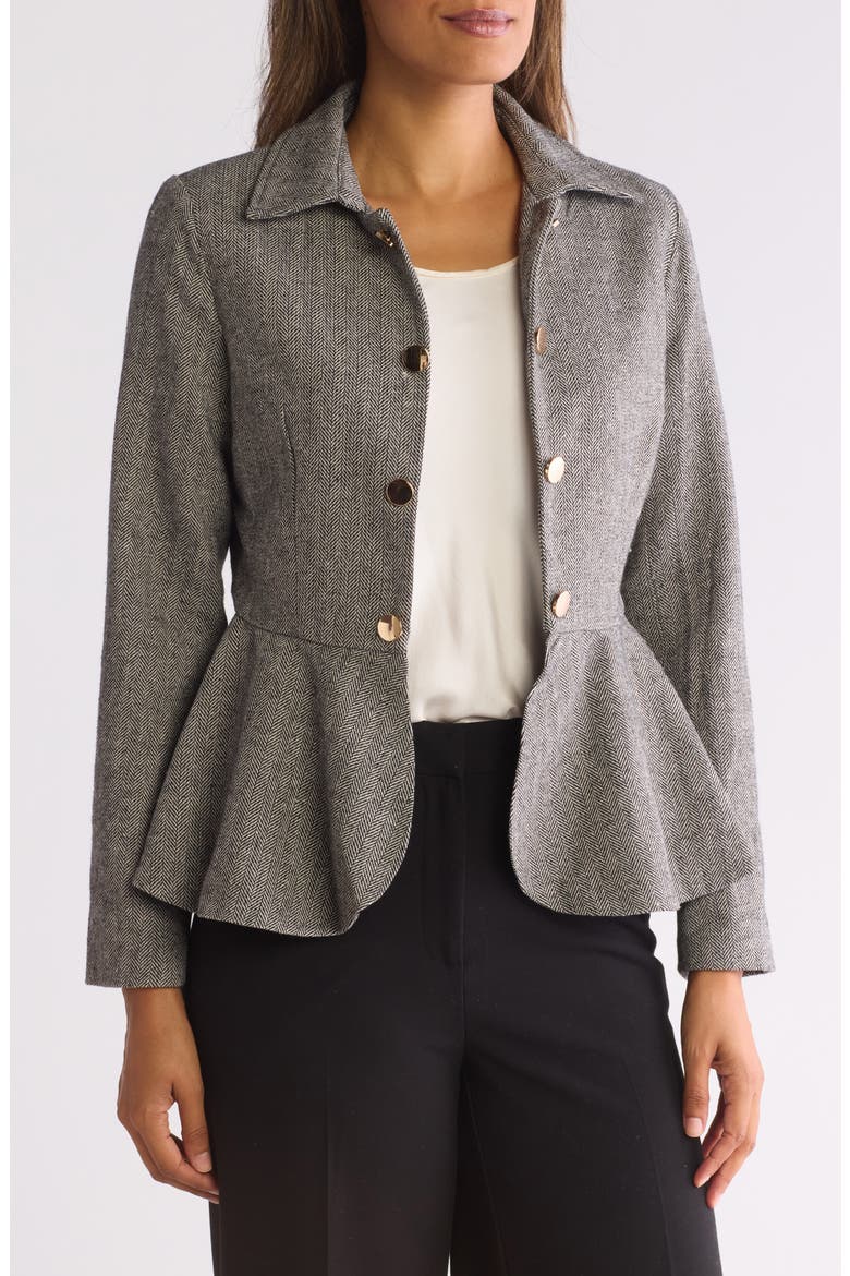 Herringbone Peplum Jacket, Main, color, GREY