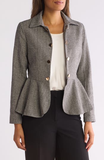Patrizia Luca Herringbone Peplum Jacket In Gray