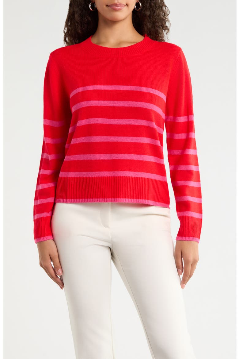 Chantilly Stripe Sweater, Main, color, RED PINK