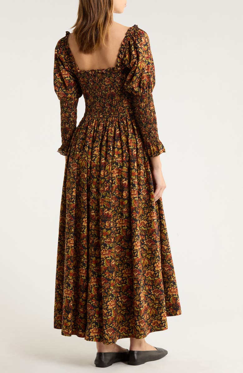 DÔEN Bijou Floral Long Sleeve Organic Cotton Dress, Alternate, color, Noir Reve Des Jardin