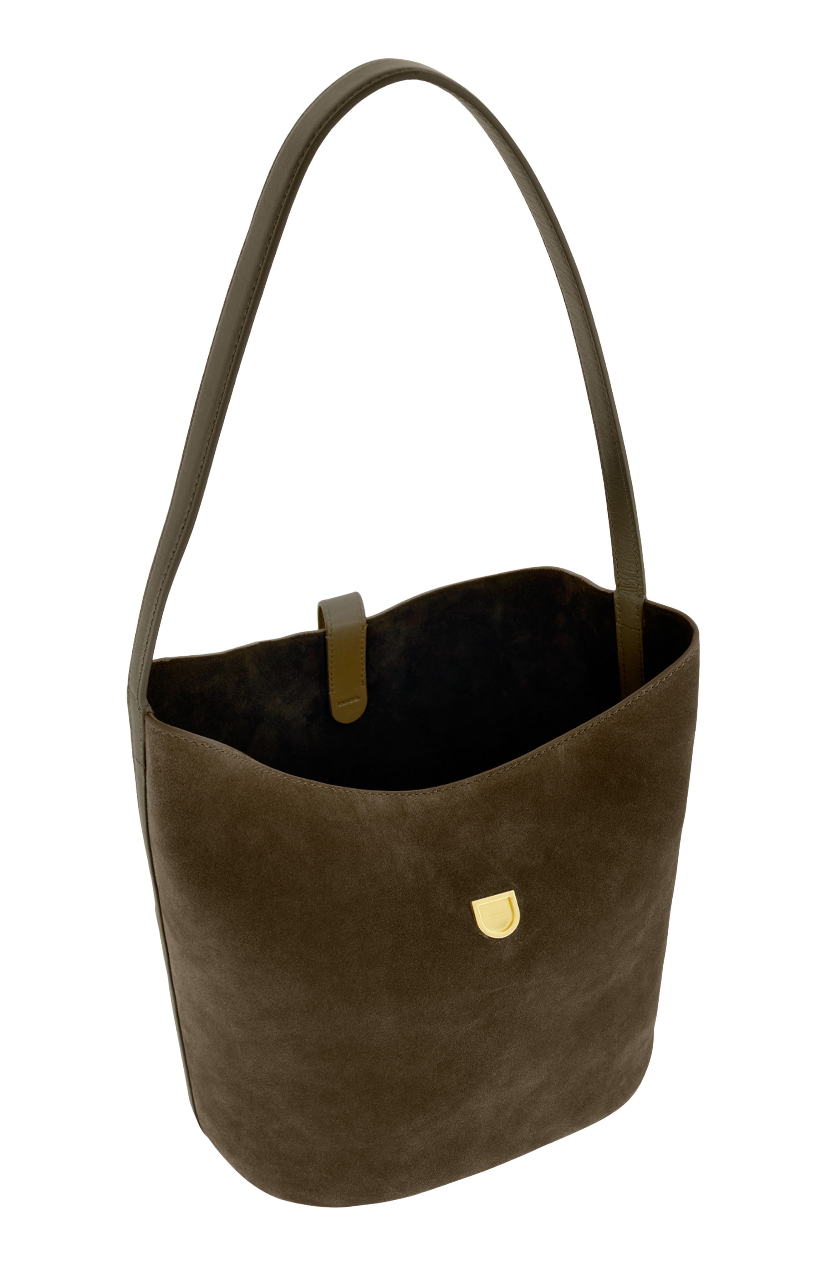 Eris Medium Leather Bucket Bag, Alternate, color, MOSS OCHRE