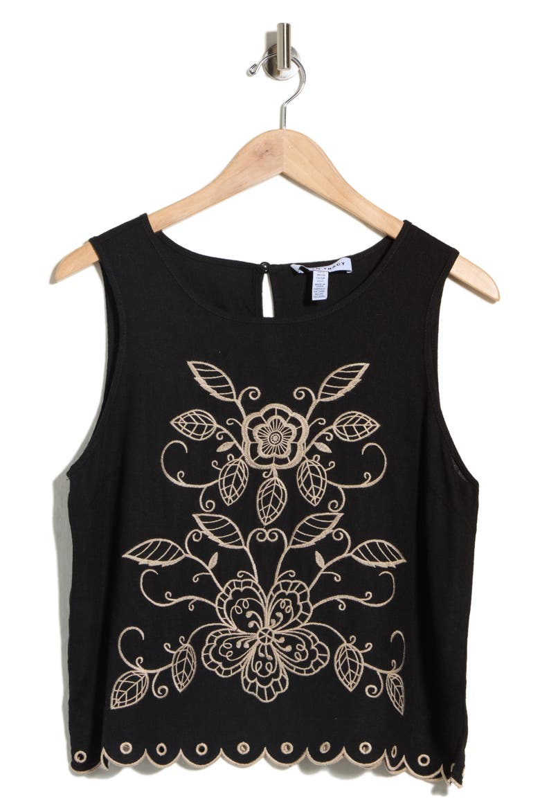 Embroidered Tank Top, Alternate, color, BLACK