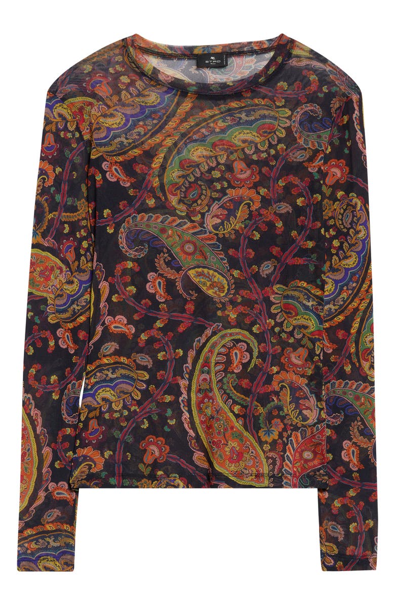 Etro Paisley Fitted Mesh Top, Alternate, color, Print On Blue Base