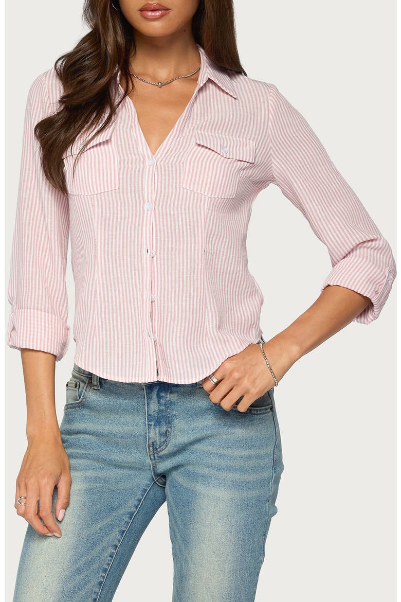 Phobe Striped Button Up Shirt, Main, color, LIGHT-PINK-AND-WHITE