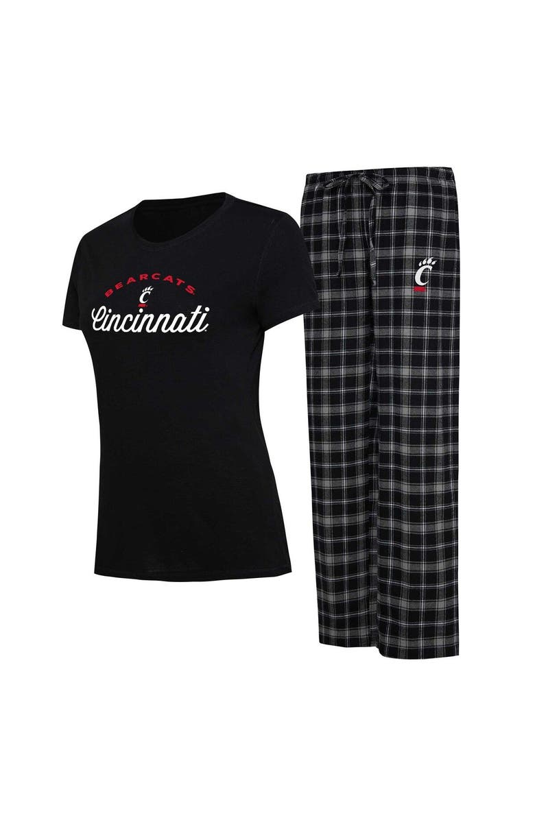 CONCEPTS SPORT Women's Concepts Sport Black/Gray Cincinnati Bearcats Arctic T-Shirt & Flannel Pants Sleep Set, Main, color, 