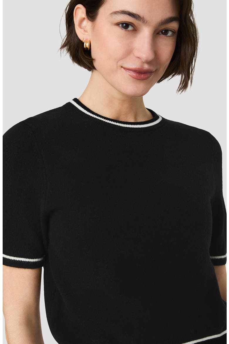 Babysoft Rib Stripe Short Sleeve Sweater, Alternate, color, BLACK/ PORCELAIN CREAM