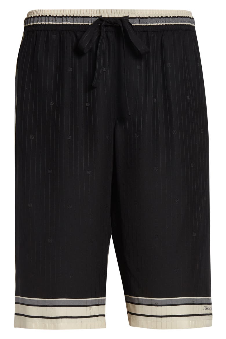 Logo & Stripe Vanity Silk Bermuda Shorts, Main, color, RIGHE F.NERO