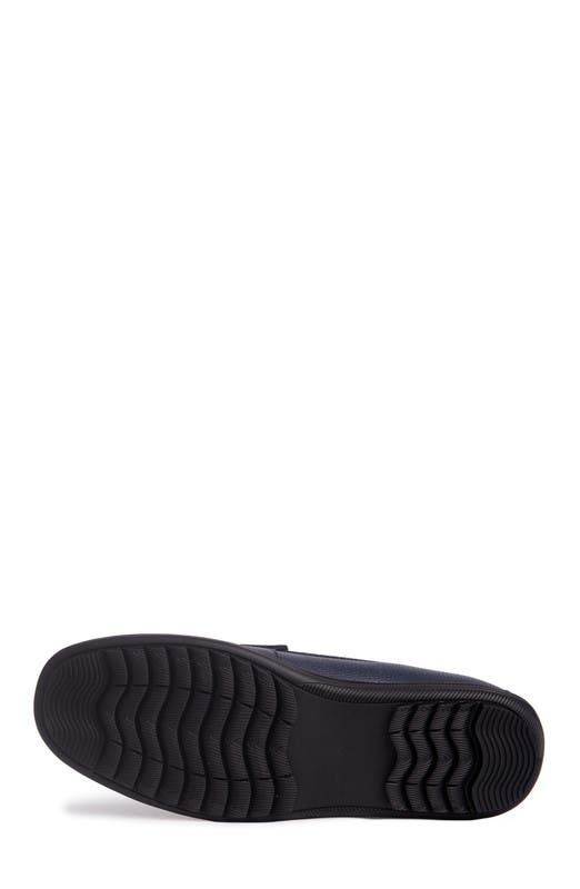 Marc Joseph New York John Street Hands Free Technology Leather Penny Loafer, Alternate, color, Navy Grainy Leather