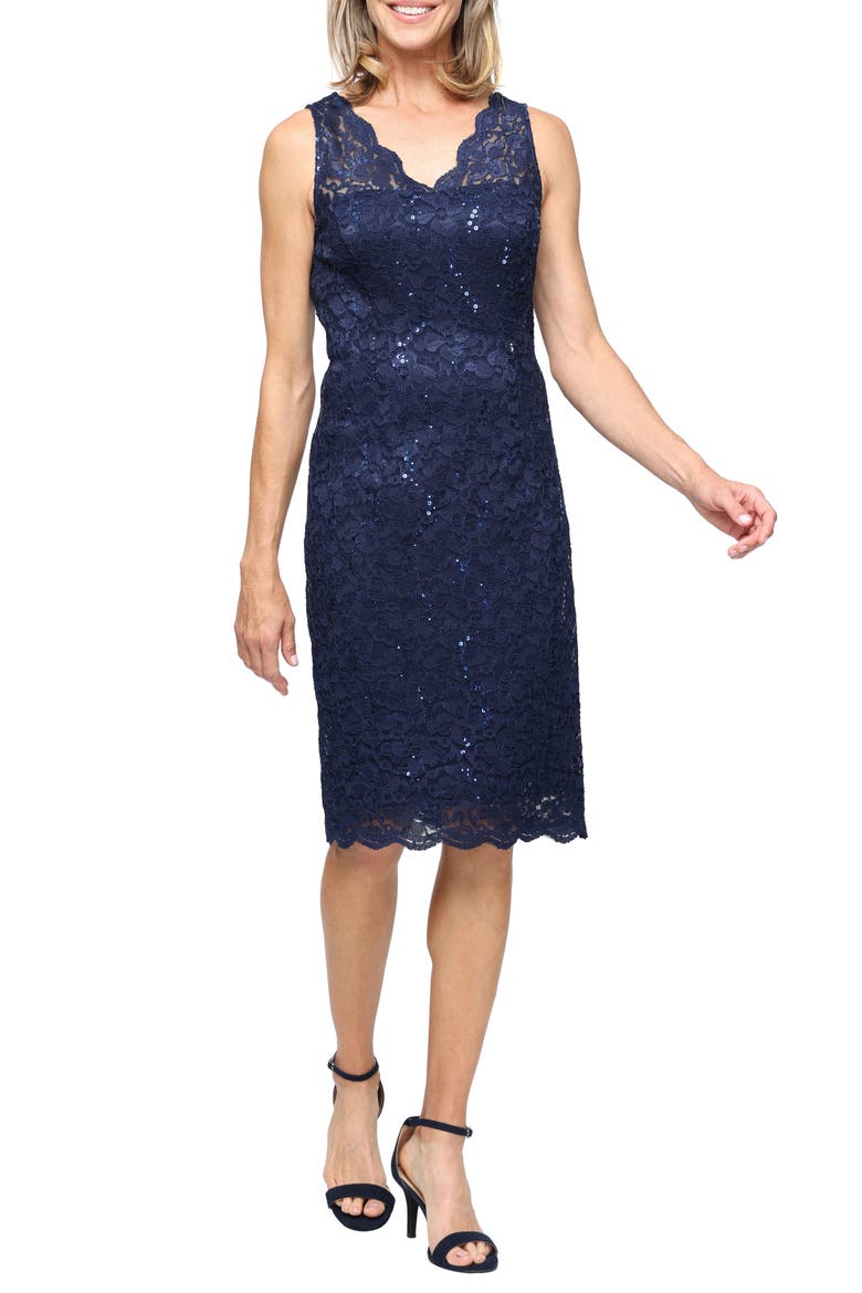 Lace Jacket and Sheath Dress Set, Main, color, NAVY