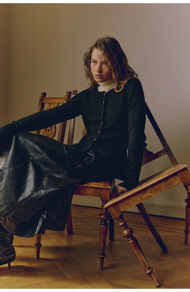 H&M Rib-knit Peplum Cardigan, Alternate, color, Black