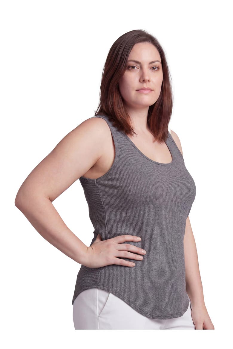 Curvy Basic Ribbed Knit Sleeveless Scoop Neck Long Flared Tank Top, Alternate, color, Smoke