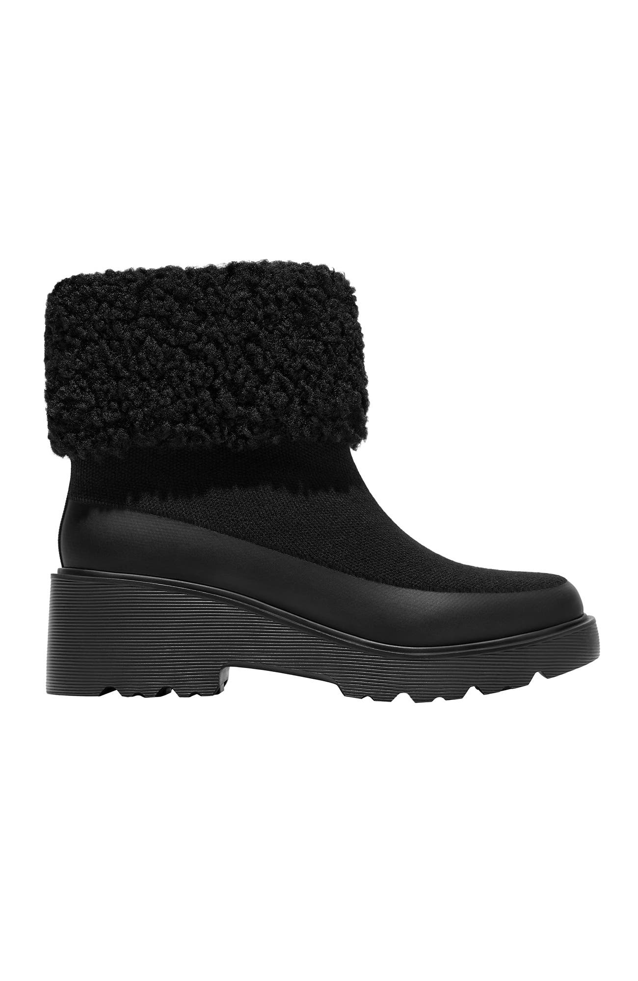 Faux Fur Platform Chunky Wedge Boots, Alternate, color, Black