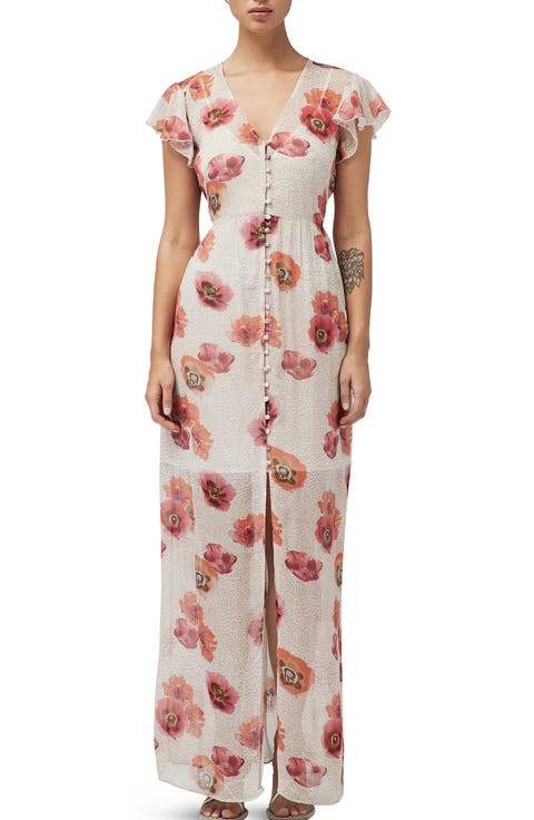 Raine Floral Button-Up Silk Blend Maxi Dress