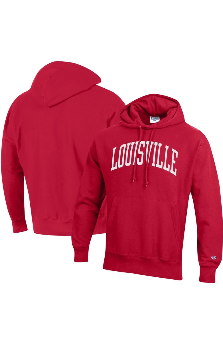 Champion Men's Champion Red Louisville Cardinals Team Arch Reverse Weave Pullover Hoodie, Main, color, Red
