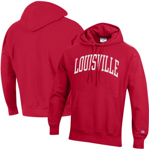 Men's Champion Red Louisville Cardinals Team Arch Reverse Weave Pullover Hoodie