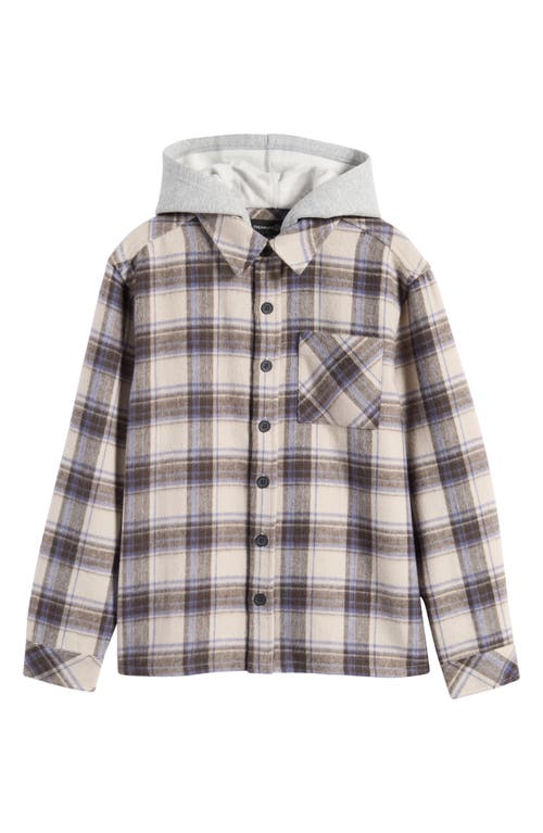 Treasure & Bond Kids' Plaid Hooded Shacket in Grey Mirage Chase Plaid 