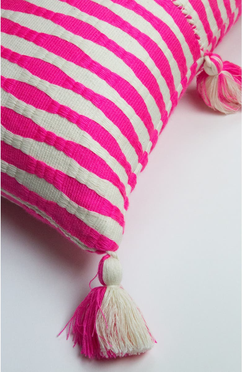 Archive New York Antigua Neon Striped Handwoven Cotton Throw Pillow, Alternate, color, Neon Pink And Ivory