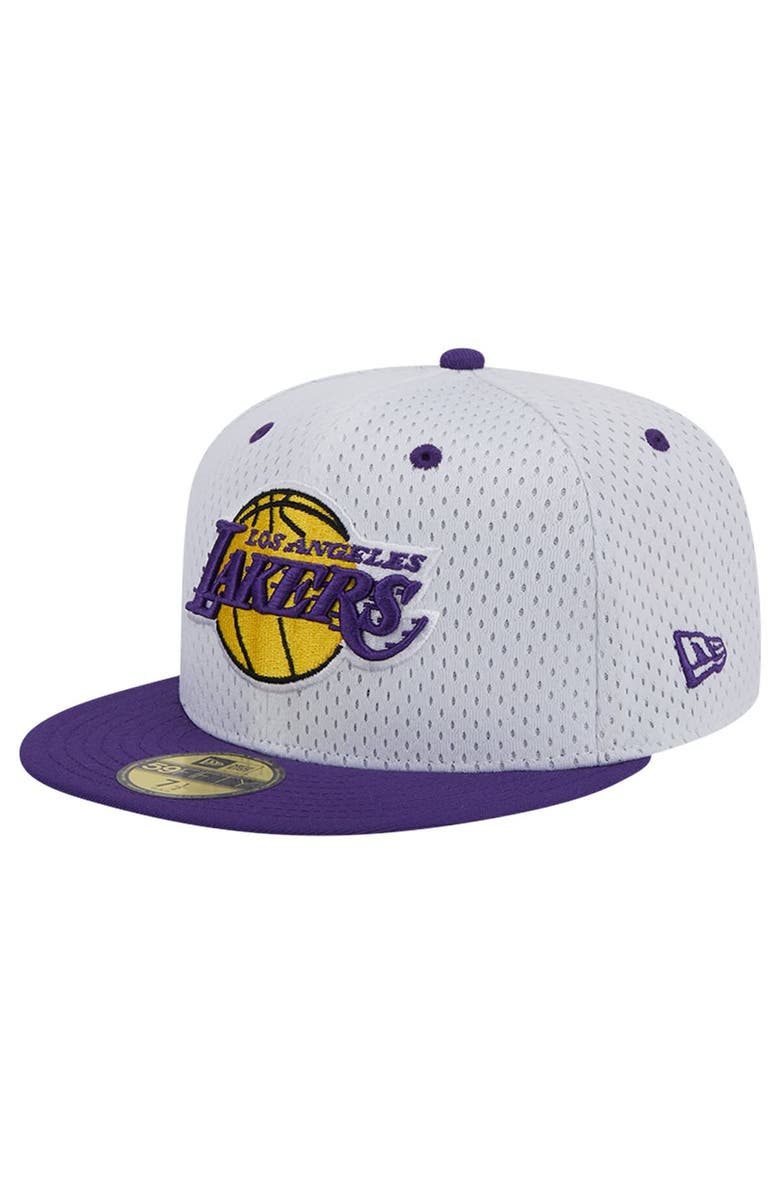 New Era Men's New Era White/Purple Los Angeles Lakers Throwback 2Tone 59FIFTY Fitted Hat, Alternate, color, 