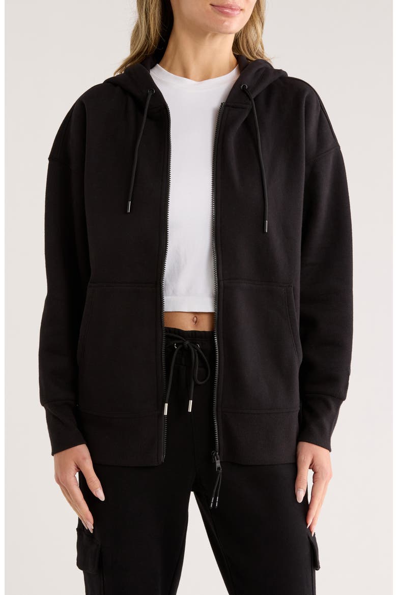 Oversize Fleece Full-Zip Hoodie, Main, color, BLACK