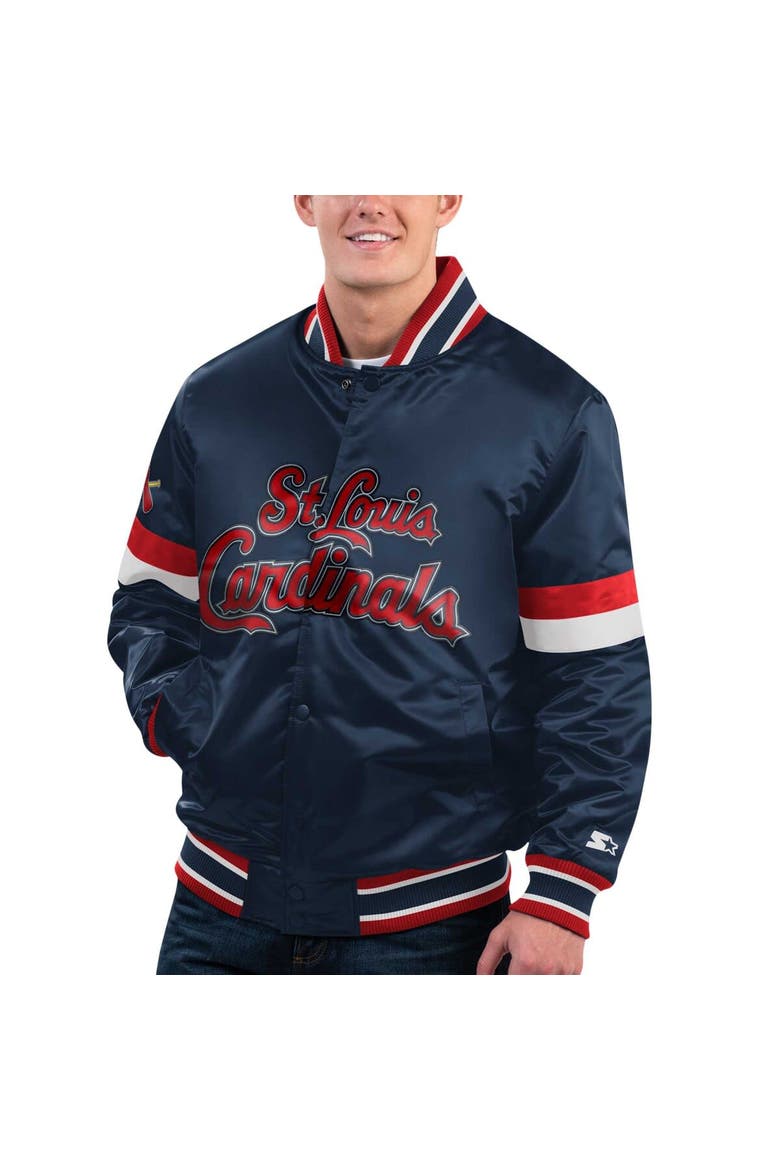 Men's Starter Navy St. Louis Cardinals Home Game Satin Full-Snap Varsity Jacket, Main, color, Navy