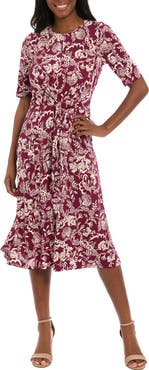 London Times Elbow Sleeve A-Line Dress
