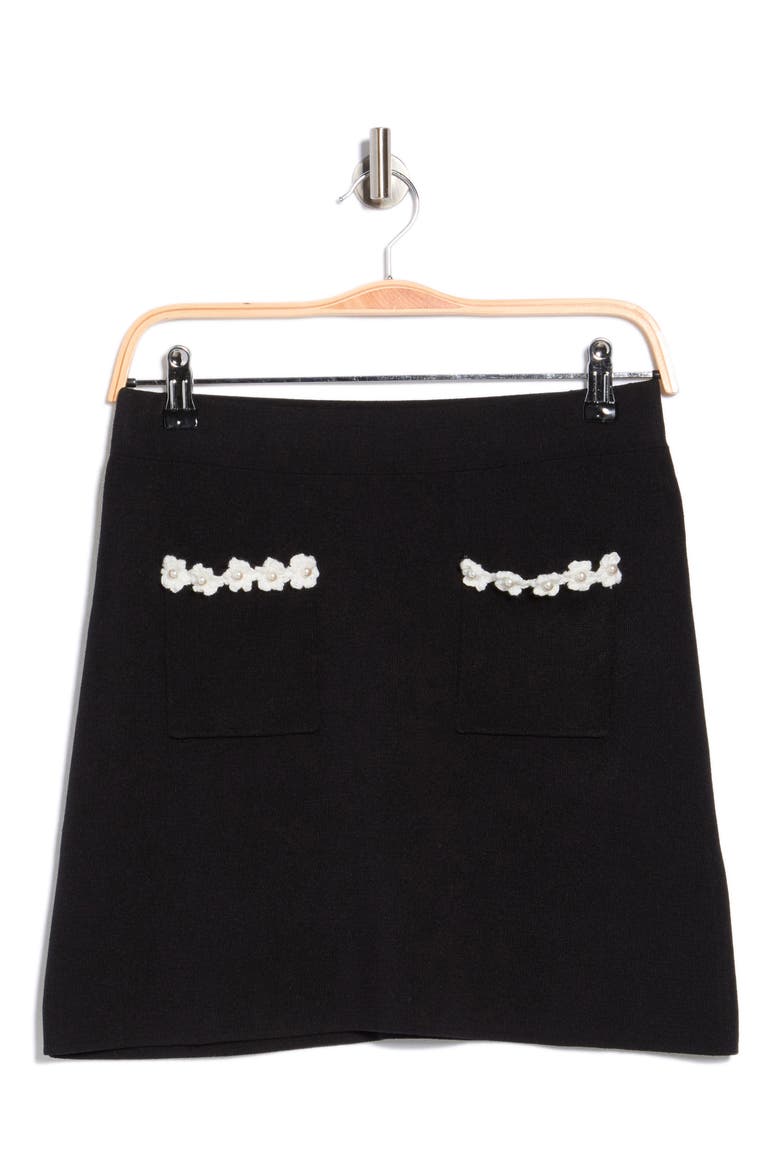 Floral Patch Pocket Miniskirt, Alternate, color, BLACK