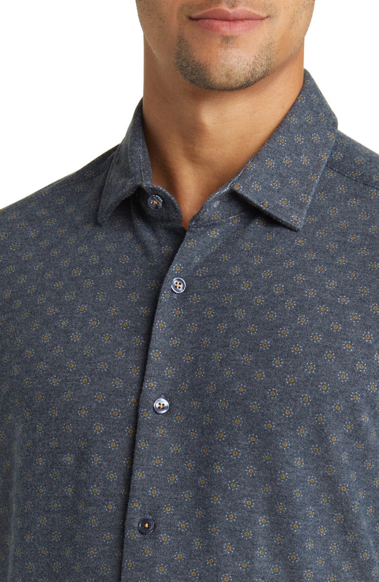 Stone Rose Geo Print Wrinkle Resistant Tech Fleece Button-Up Shirt, Alternate, color, 