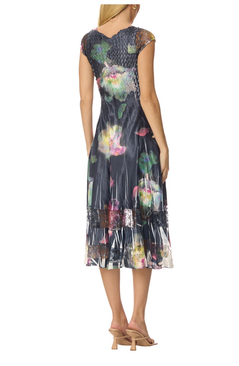 Komarov Floral Print Dress with Lace Cap Sleeve, Alternate, color, Phantom Bloom